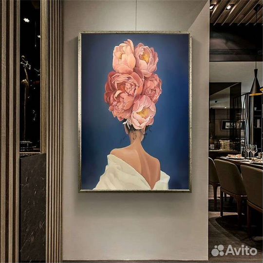 Сюрреализм картина девушка с пионами