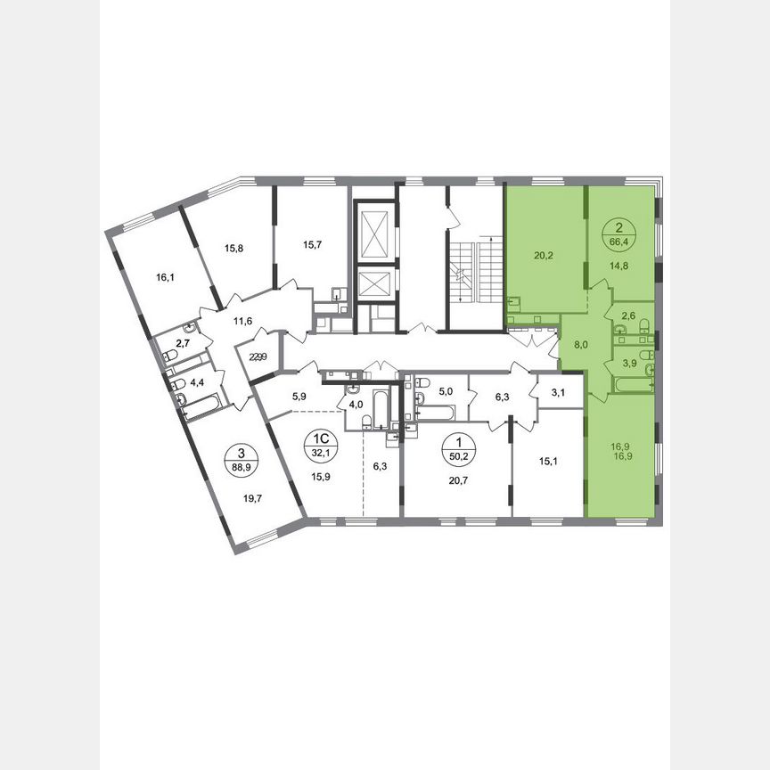 2-к. квартира, 66,4 м², 12/17 эт.