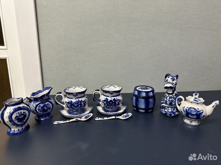 Посуда Гжель СССР чайник кружки штоф шкатулка