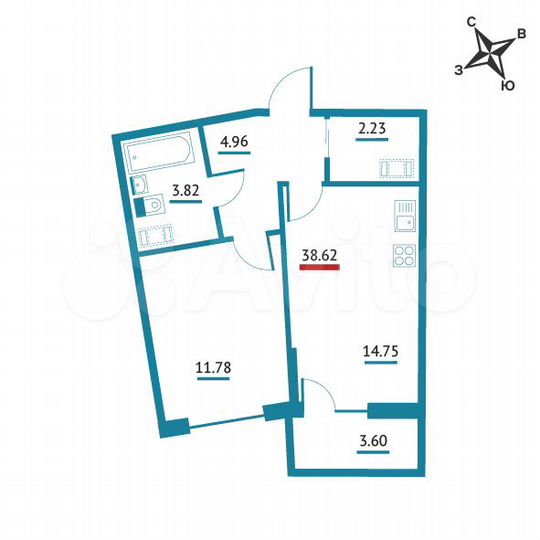 1-к. квартира, 38,6 м², 8/22 эт.