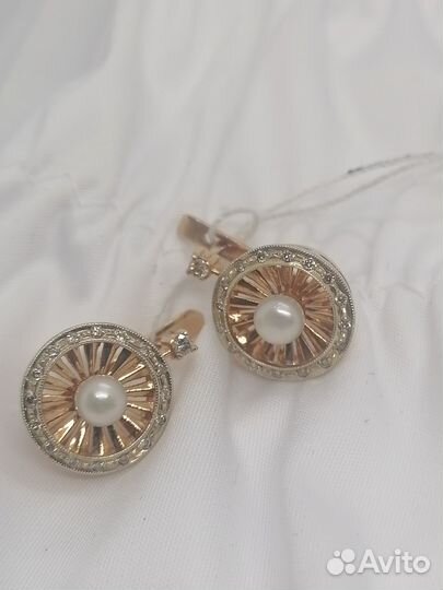 Серьги с природным камнем Золото