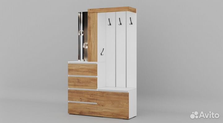 Прихожая Агава 7 (Крафт золотой/Белый шагрень) мек