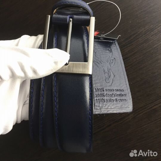 Ремень мужской Olio Rosti синий кожа оленя