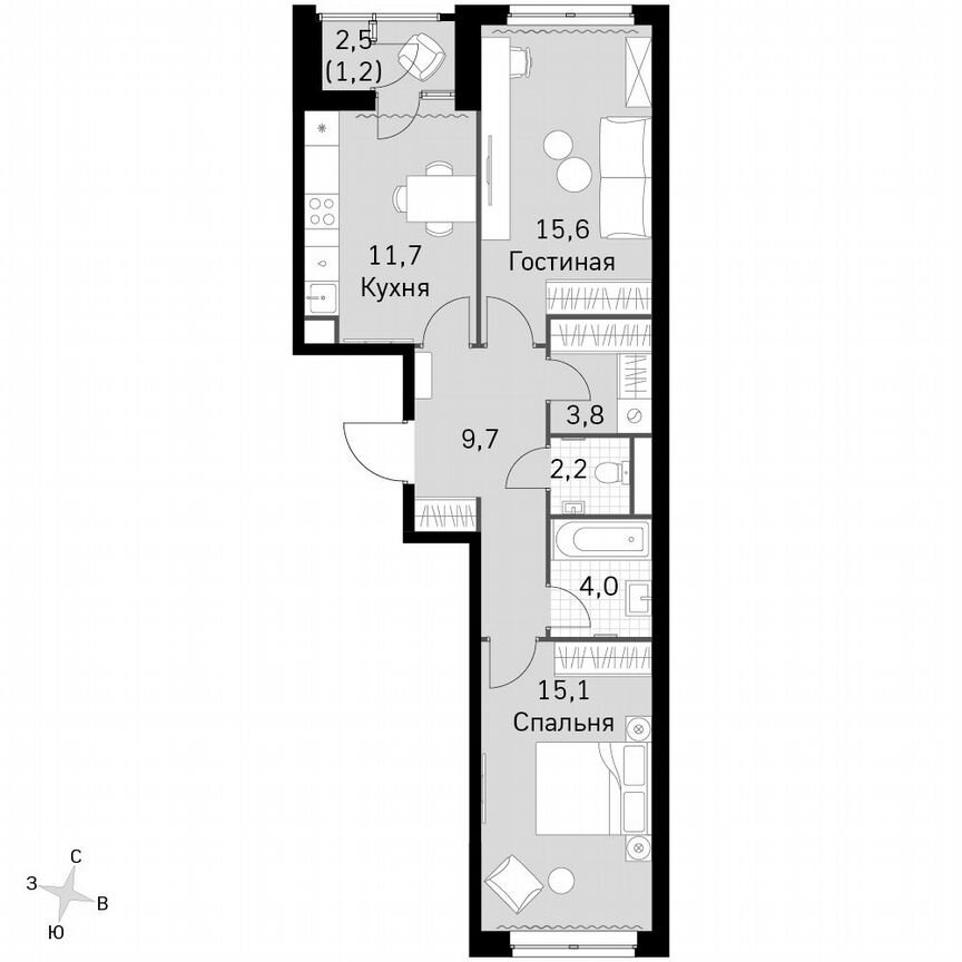 2-к. квартира, 63,3 м², 11/45 эт.