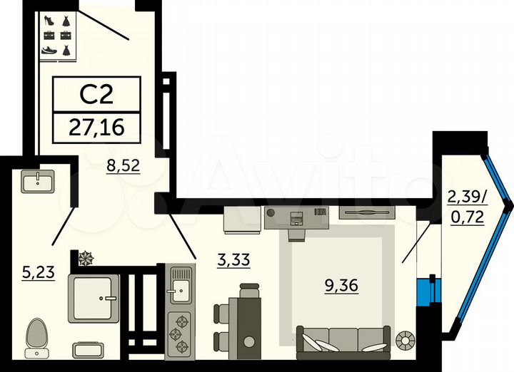Квартира-студия, 27,2 м², 16/26 эт.