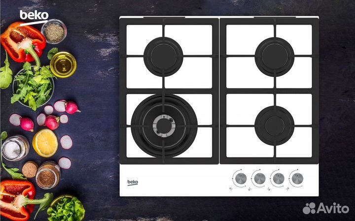 Поверхность газовая Beko hilw64225SW белое стекло