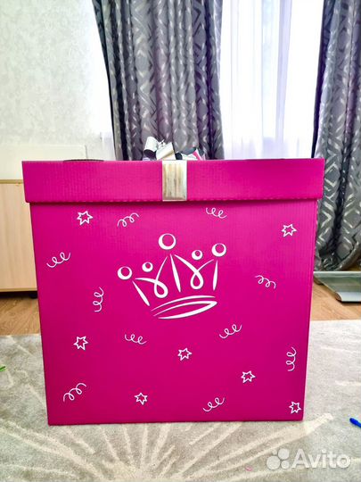 Шарики+коробка+надпись+бант