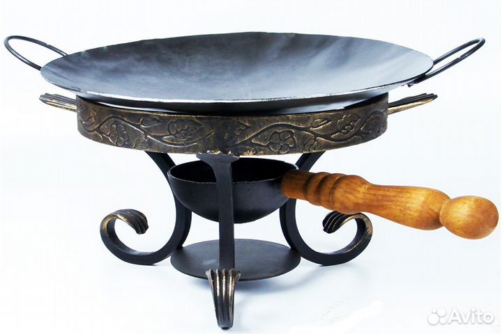 Сковорода Садж из стали 40 см на подставке с зольн