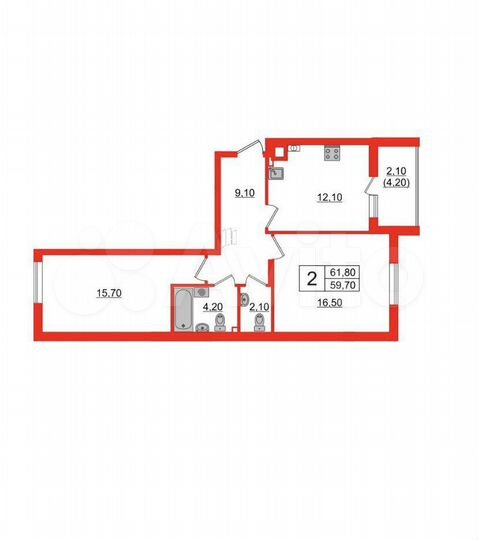 2-к. квартира, 61,8 м², 1/5 эт.