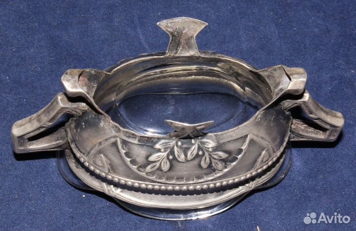 Старинная солонка стекло серебро