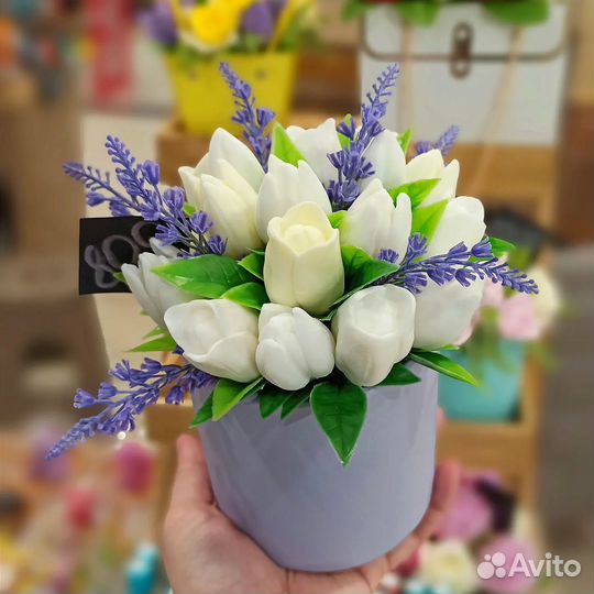 Букеты из мыла, подарок на 8 марта, тюльпаны