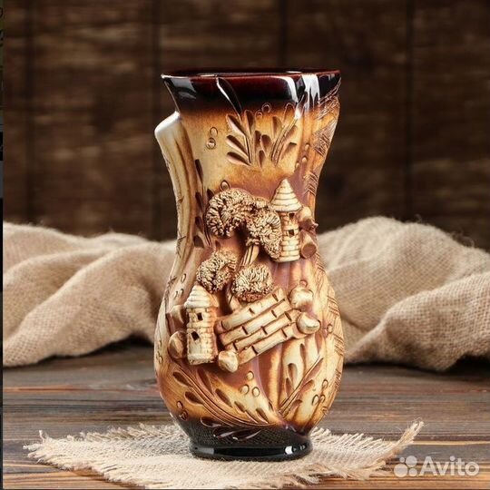 Вазы настольные, С замками, лепка, коричневая