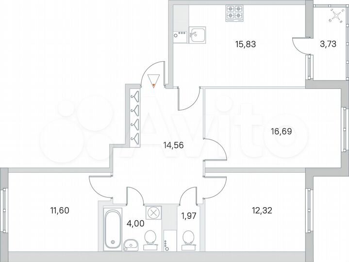 3-к. квартира, 78,8 м², 2/8 эт.