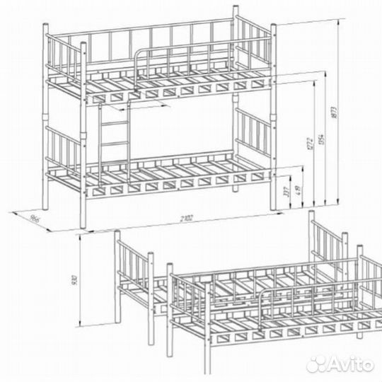 Двухъярусная металлическая кровать
