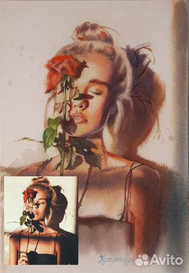 Портрет по фото на заказ акварелью от художника