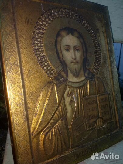 Старинная икона Господь Вседержитель. 18х22. Жако