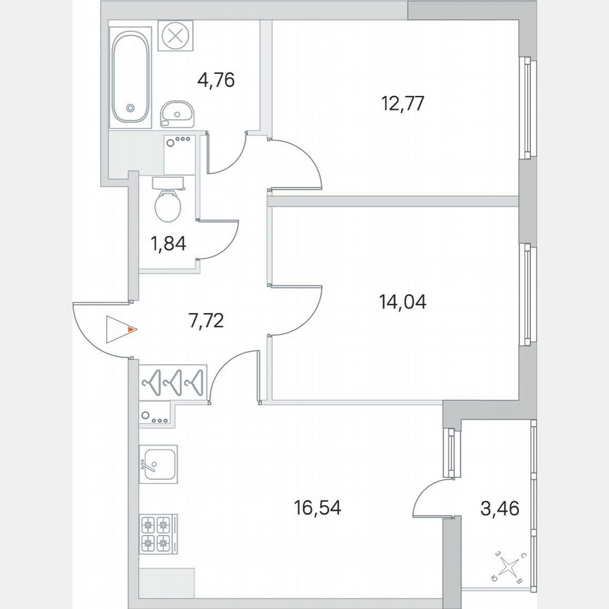 2-к. квартира, 59,4 м², 2/8 эт.