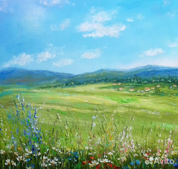 Картина деревенский пейзаж Лето в деревне