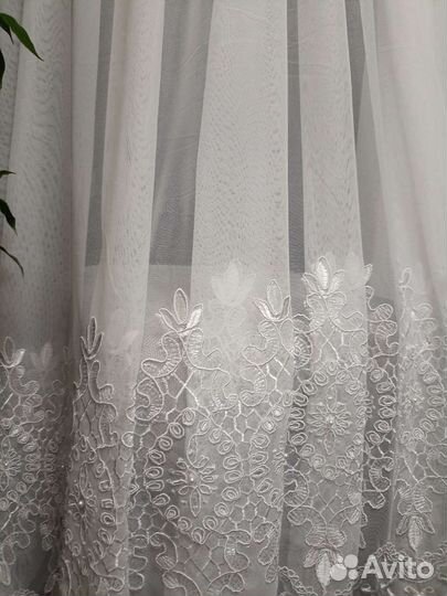 Тюль готовая с вышивкой и жемчугом новая