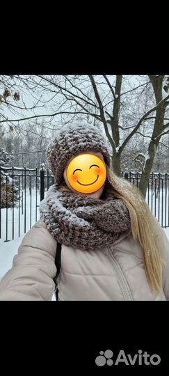 Комплект шапка, снуд и варежки