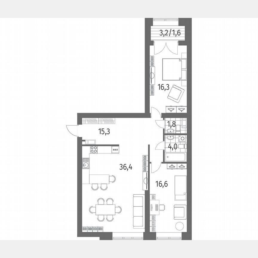 2-к. квартира, 92 м², 2/13 эт.