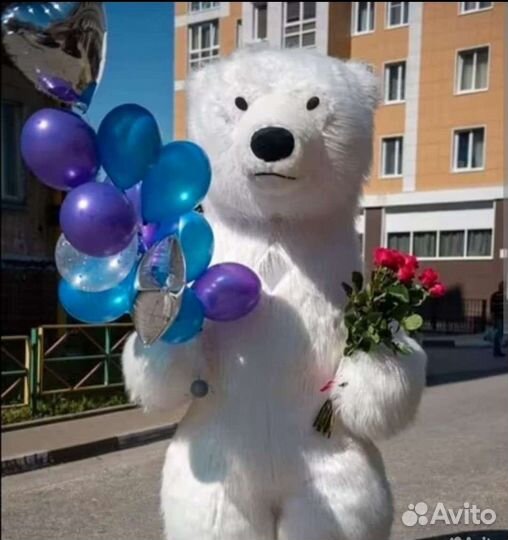 Белый.Мишка.Медведь.Поздравление.Ростовая кукла
