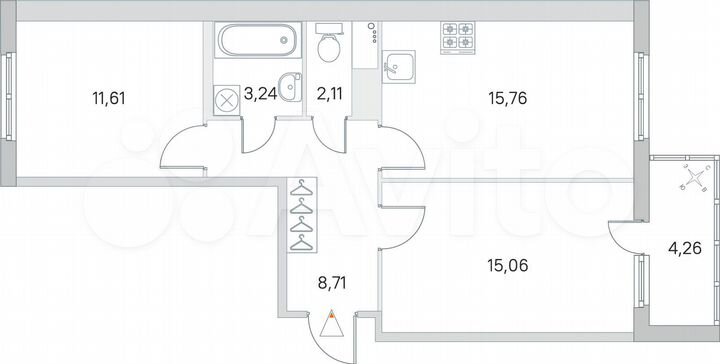 2-к. квартира, 58,6 м², 3/8 эт.