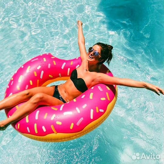 Надувной круг пончик 120/90 см Розовый/Шоколадный