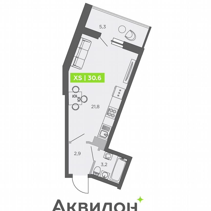 Квартира-студия, 30,6 м², 6/13 эт.