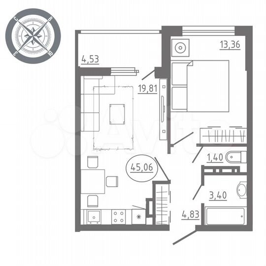 1-к. квартира, 48 м², 7/18 эт.