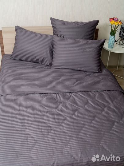 Постельное белье сатин-страйп серое