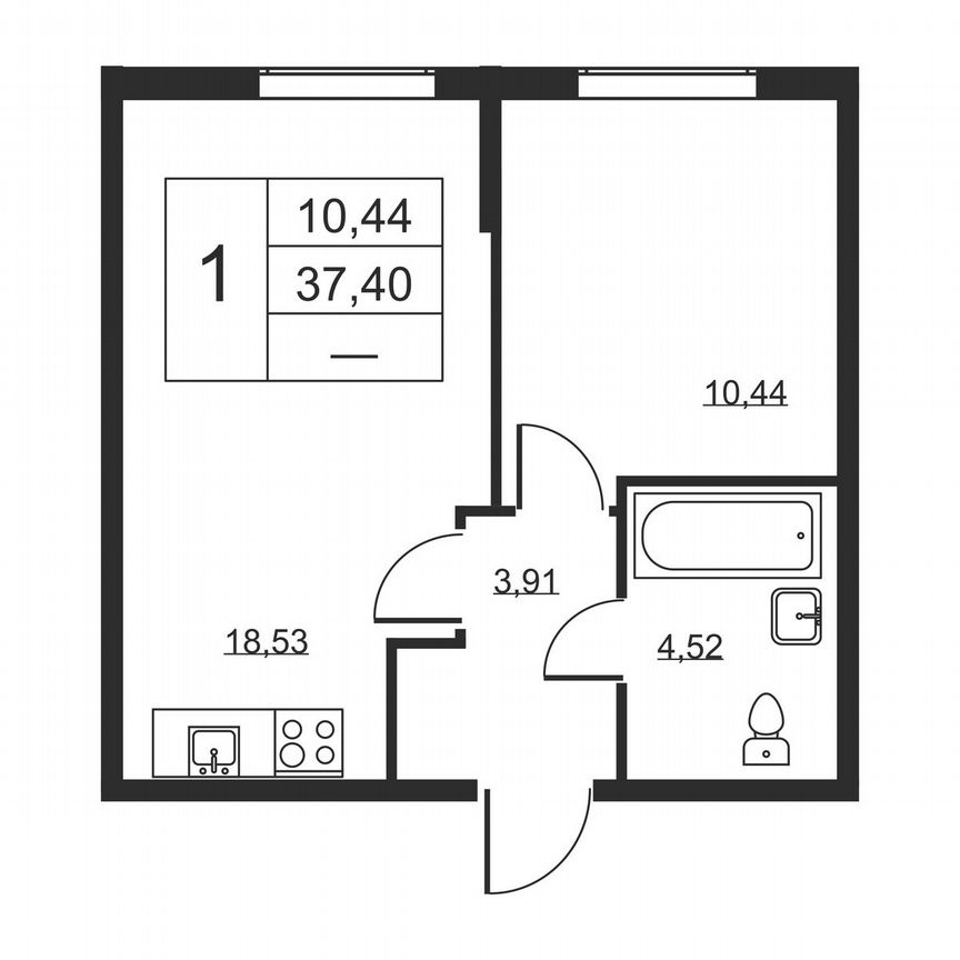 1-к. квартира, 37,4 м², 2/19 эт.