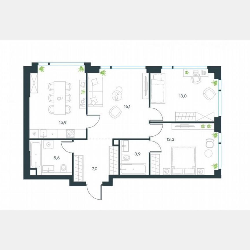 3-к. квартира, 78 м², 14/34 эт.