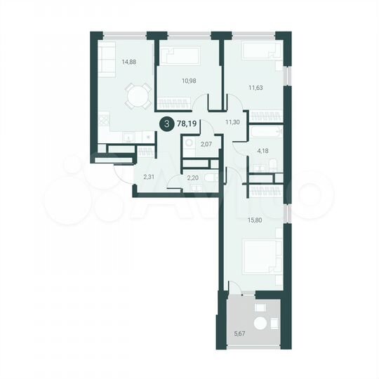 3-к. квартира, 78,2 м², 6/14 эт.