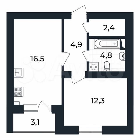 1-к. квартира, 42,5 м², 3/3 эт.