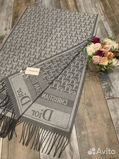 Шарф палантин Dior серый новый двухсторонний