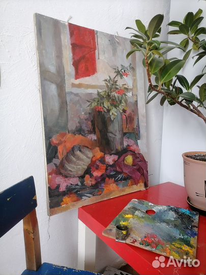 Картина маслом натюрморт с рябиной 50х70