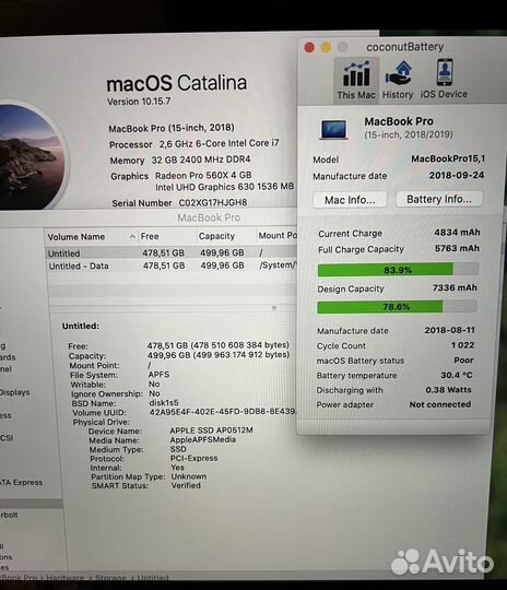 Apple macbook pro 15 2018 32GB RAM/500GB SSD