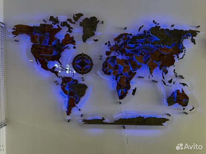 Карта мира на стену с подсветкой