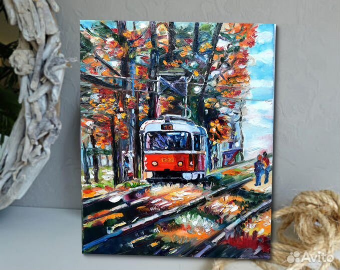 Картина маслом Трамвай холст 40смна30см