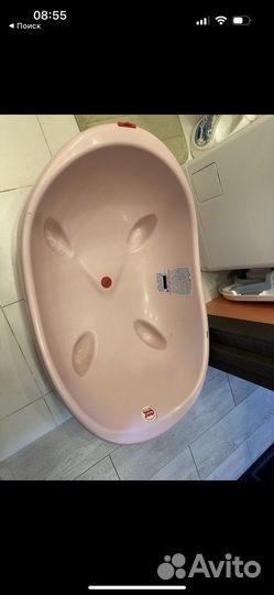 Ванночка для купания розовая с термометром