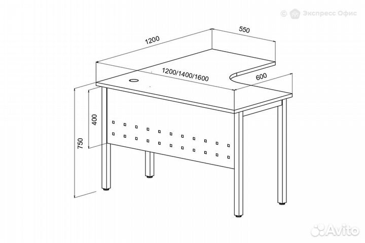Стол письменный на металлокаркасе правый (боковые опоры заказываются отдельно) Стиль 2мк.131