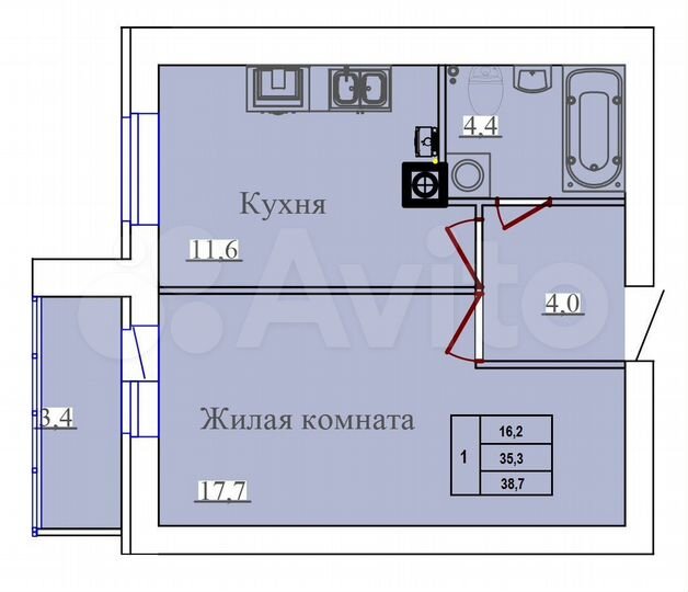 1-к. квартира, 38,7 м², 6/14 эт.