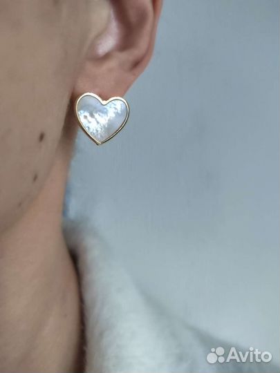 Серьги сердце с перламутром, позолота