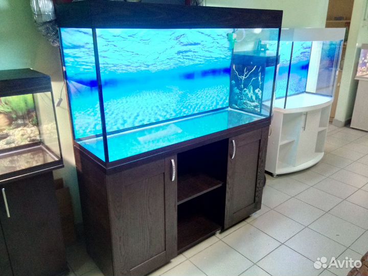 Аквариум 350, свет, биофильтр, тумба, фон3d море