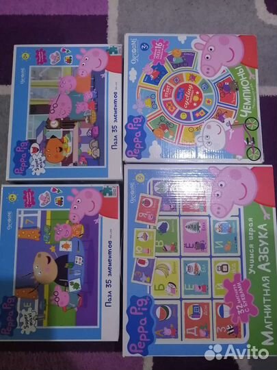 Свинка пеппа, 2 настольные игры+ 2 коробки пазлов
