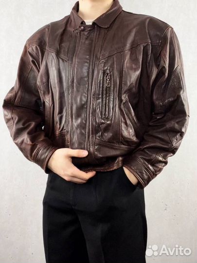 Винтажный кожаный бомбер куртка Diesel Avirex 90