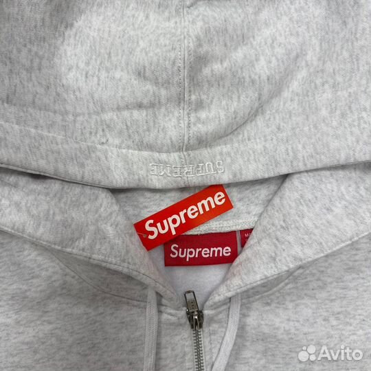 Supreme зип худи серая