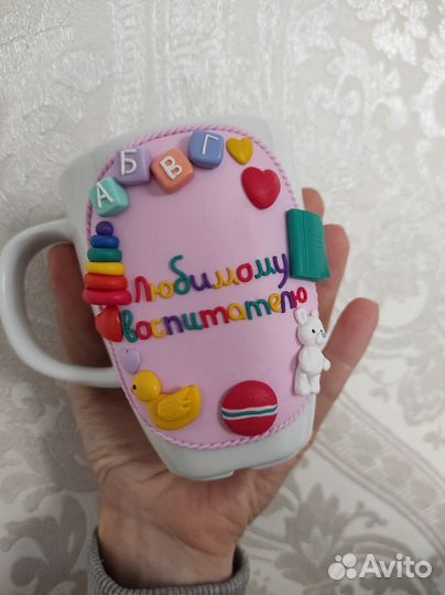 2 Кружки + 2 ложки с декором из полимерной глины