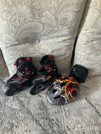 Ролики детские раздвижные + наколенники и шлем